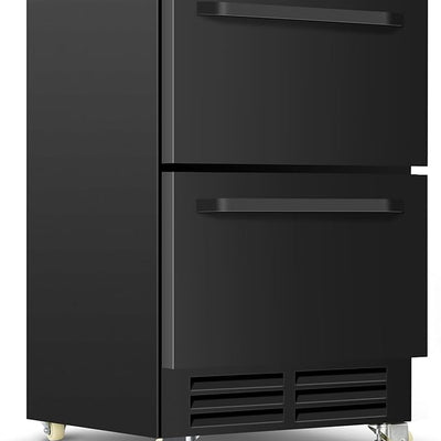 24 Inch Under Counter Dual Drawer Beverage Fridge, Weather Proof Outdoor Beverage Refrigerator for Patio, Stainless Steel Built-in Beverage Cooler for Home & Commercial Use, Black
