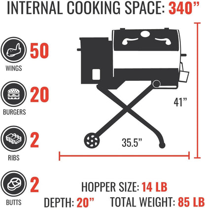 recteq Pellet Grill - Road Warrior 340 + Searing Essentials Bundle, Portable Electric Pellet Smoker Grill, BBQ, Wood Pellets, Sear, Smoke, and More