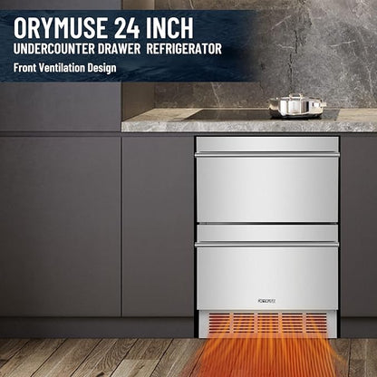 Outdoor Drawer Refrigerator, 24 Inch Undercounter Beverage Cooler Fridge with Stainless Steel Seamless Door Can Hold 154 Cans w/Powerful Cooling Compressor for Kitchen and Commercial